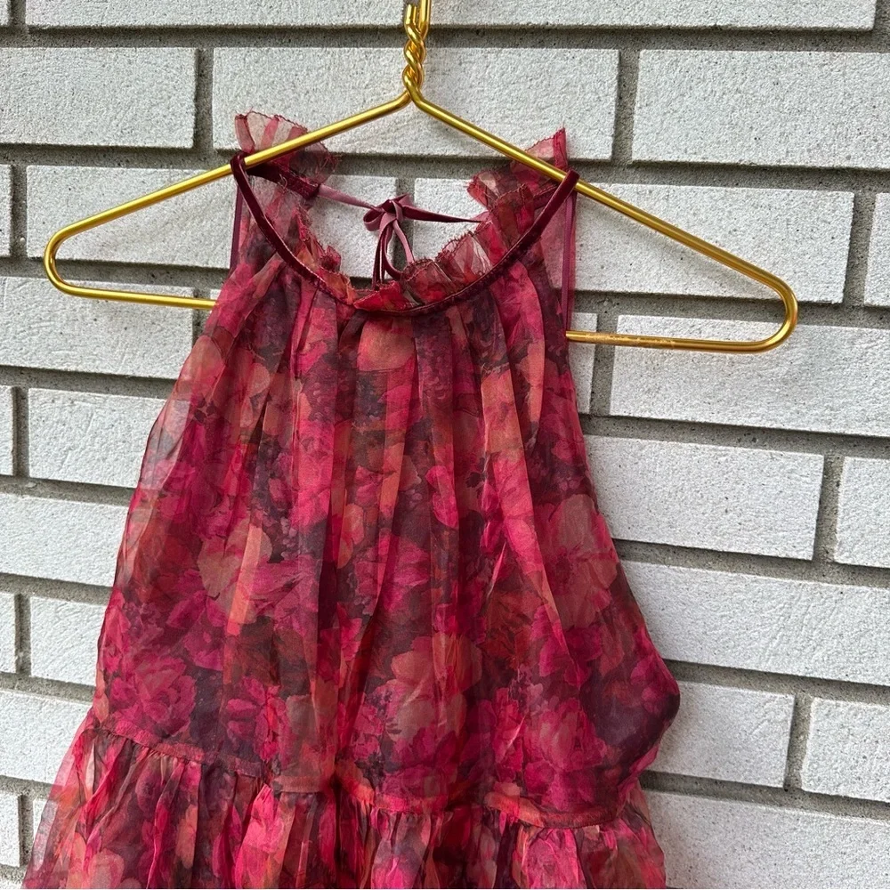 VICI Tiny Dancer Red Floral Tiered Mini Dress Halter Neck Open Back Size Small - Picture 3 of 10